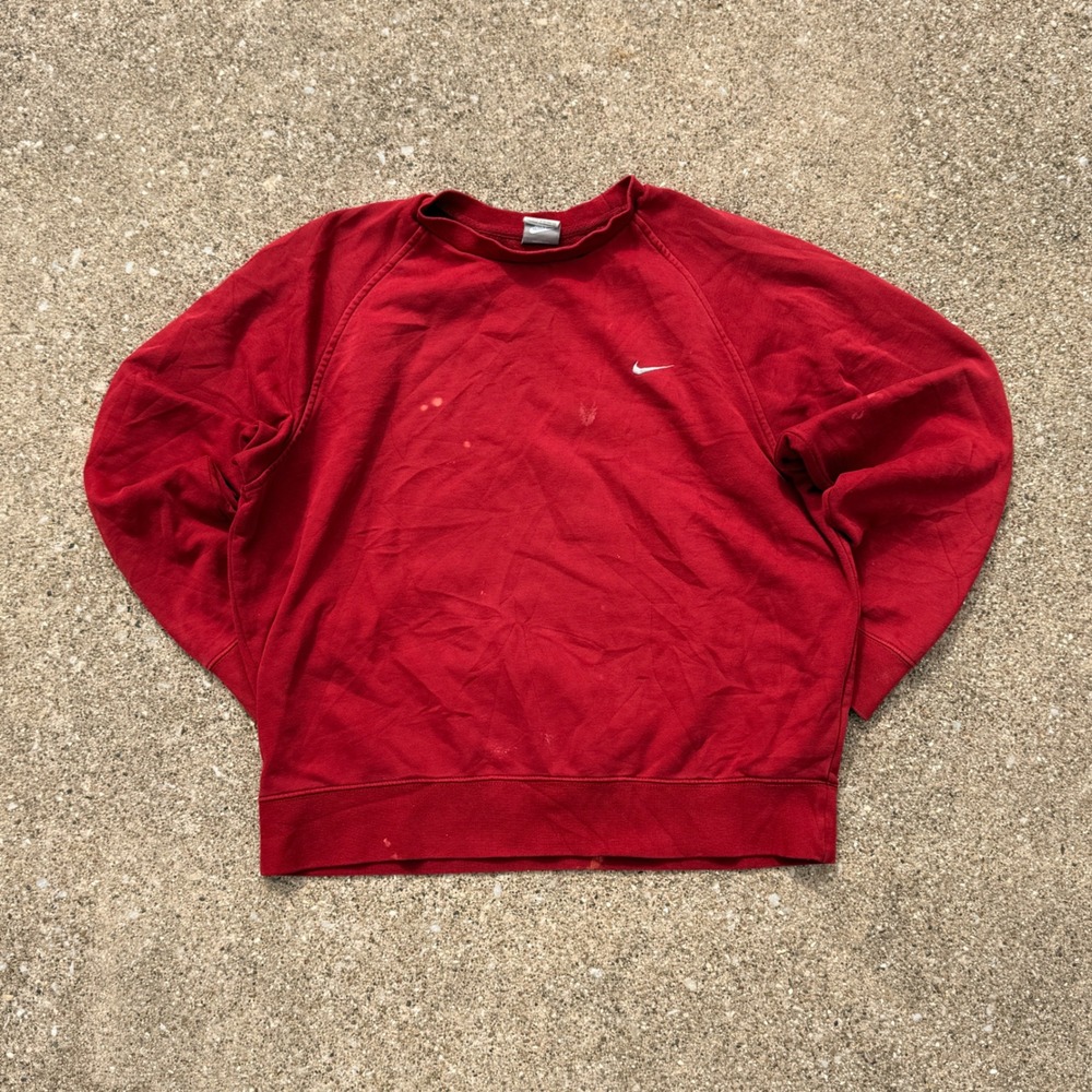 90s Nike Crewneck Sweatshirt Medium Red Fair Raglan Swoosh Distressed Vintage
